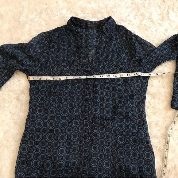 The limited button down v neck semi sheer career print blouse long sleeve - Picture 5 of 6
